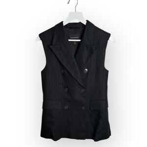 Banana Republic Palma Linen Long Vest Black V Neck Double Breasted W1948 Sz 4P